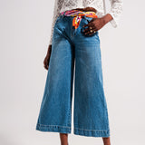 Cotton High Waisted Cropped Jeans in Mid Wash 90's