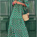 Print Three Quarter Puff Sleeve Maxi Dress