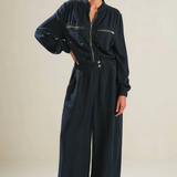 A Solid Woven Jumpsuit front Zipper