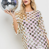 Checkerboard Sequin Mini Dress