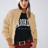 Soft chunky knit bomber jacket in camel color