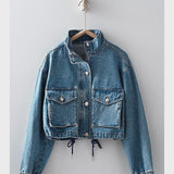 Cropped Drawstring Denim Jacket