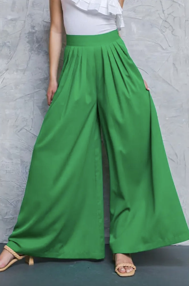 Wide Leg Woven Pant in Emerald Green