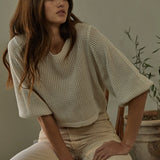 Cindy Crocheted 3/4 Sleeve Sweater