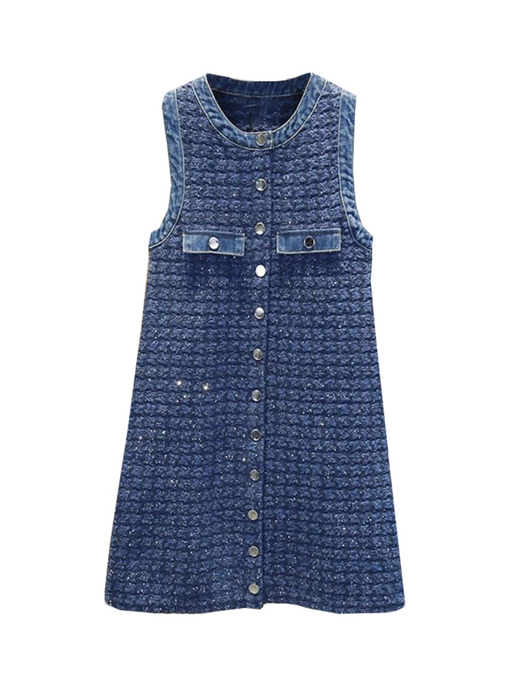 
                      
                        Chic Denim Stitch Sleeveless Knit Dress
                      
                    