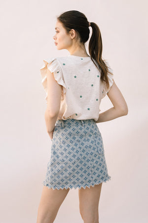 Star Print Ruffled T-Shirt