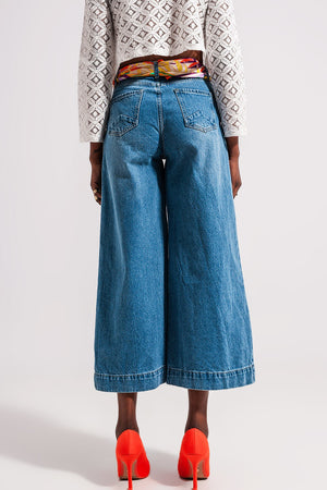 Cotton High Waisted Cropped Jeans in Mid Wash 90's