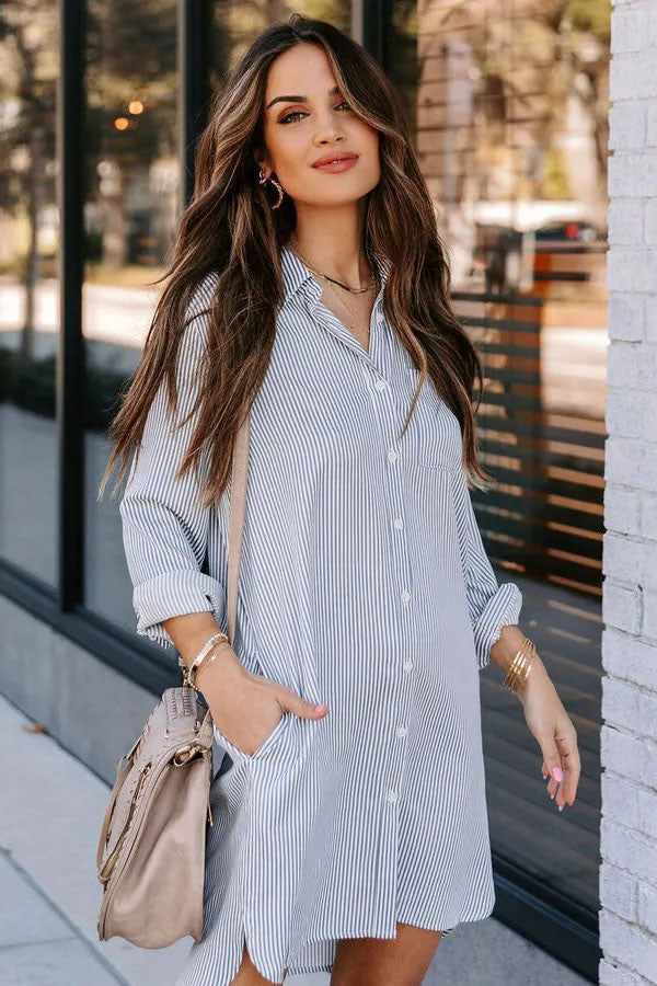 analia dolman sleeve stripe shirt collar oversize dress Analia Dolman Sleeve Stripe Shirt Collar Oversize Dress