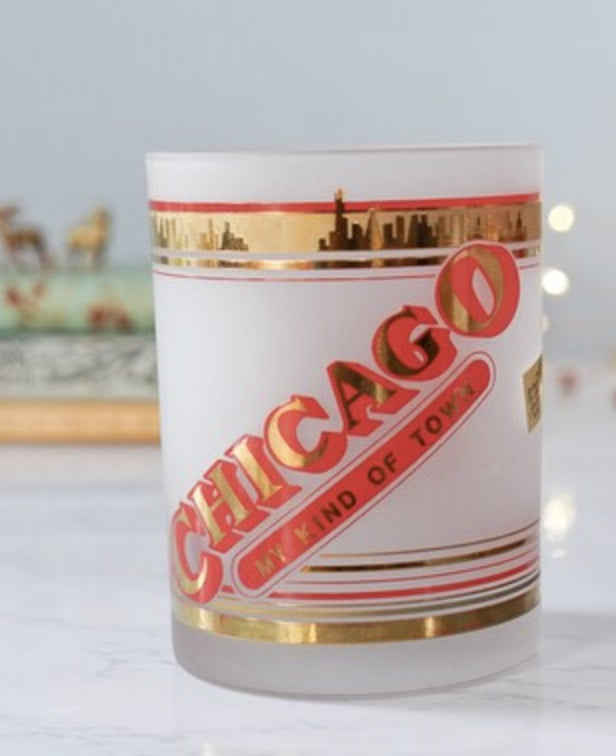 1960s CHICAGO skyline frostedMCM  rocks glass
