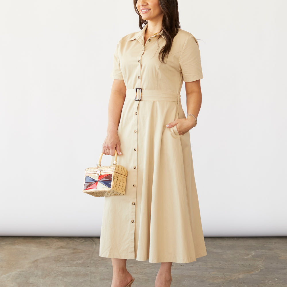 
                      
                        A Solid Woven Khaki Midi Dress
                      
                    