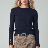 Button Cuff Slim Knit Top