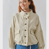 Ballon Sleeve Twill Jacket Drawsting Waist