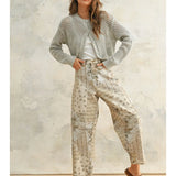 Ecru Garden Print Barrel Pants