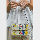 Beaded Cherry Pattern Flap Shoulder Bag