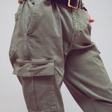 Cargo Pants with Tassel Ends in Military Green