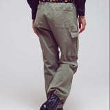 Cargo Pants with Tassel Ends in Military Green