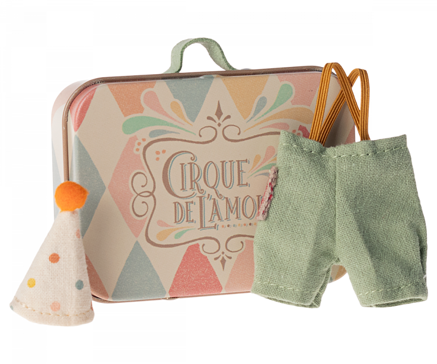 Clown clothes in suitcase, Little brother mouse