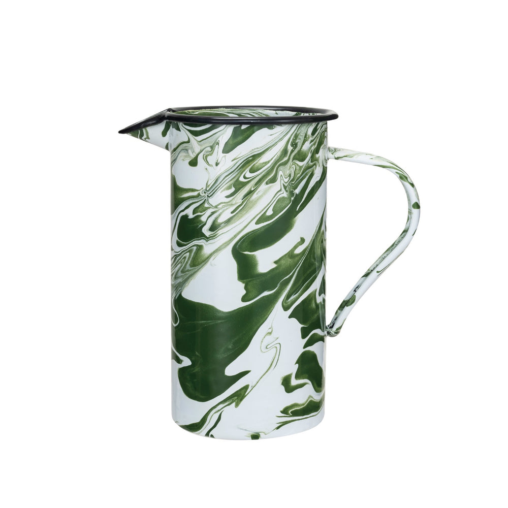 Green and White Marbled Enameled Pitcher