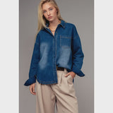 Elbow Patch Denim Button-Up Shirt