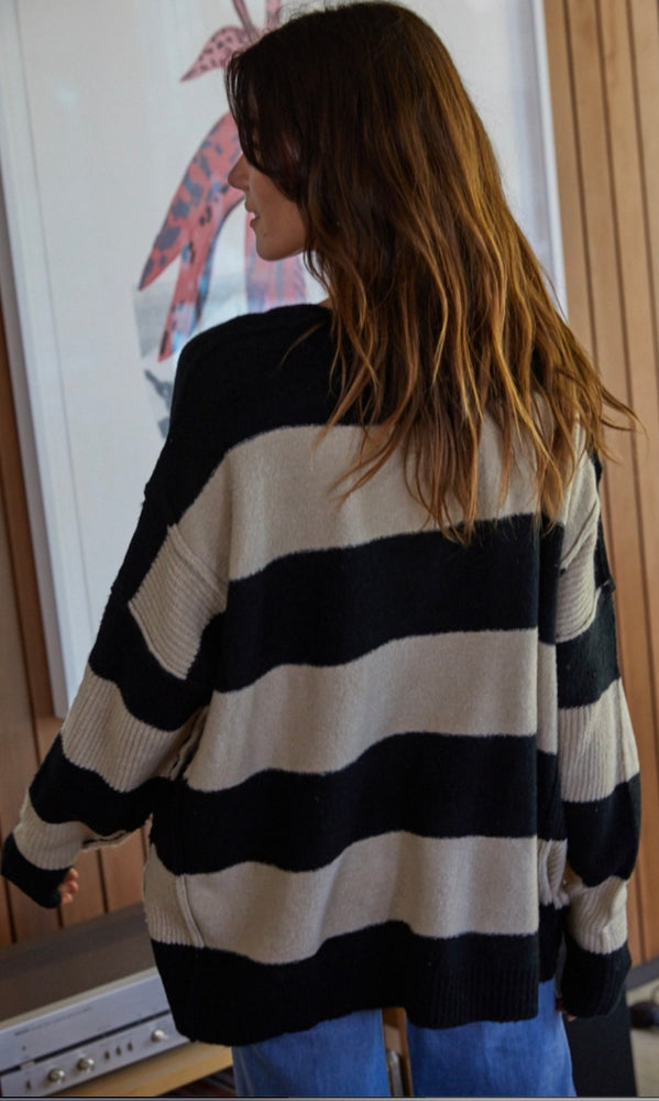 
            
                Load image into Gallery viewer, Esme Black &amp;amp; Ivory Stripe Sweater
            
        