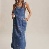 Floral Embroidered Denim Overall Dress