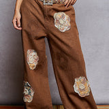 Floral Patchwork Pants – Boho Wide-Leg Denim