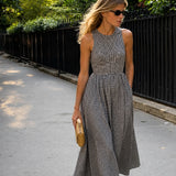 Open Back Gingham Midi Dress