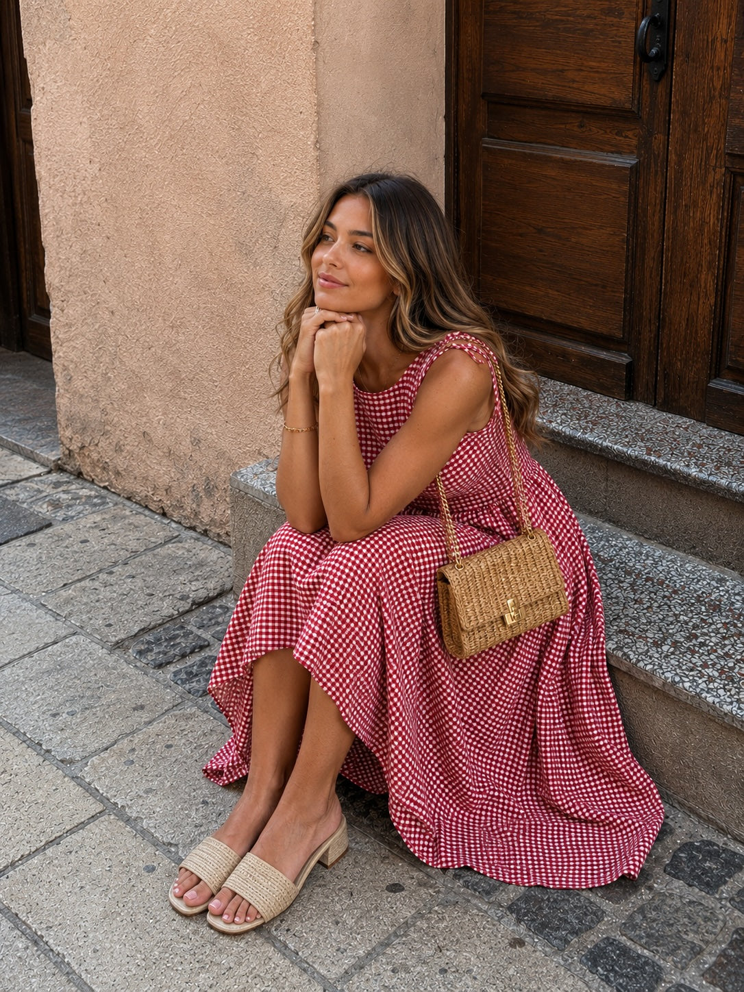 fitted gingham midi dress Open Back – Pyar&Co New-JK Size:4/5T Boho Midi Dress for Burgundy Dress With Black