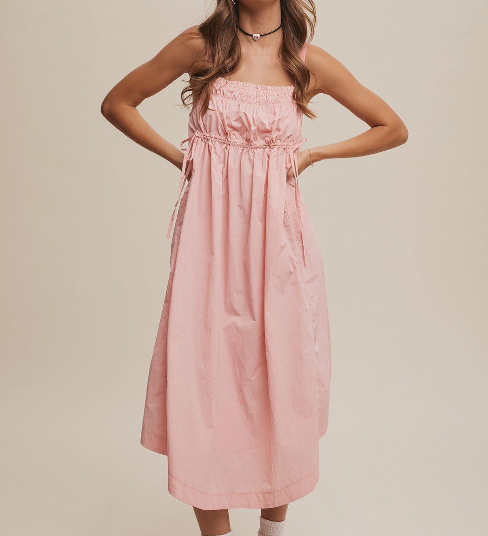 drawstring dress midi Olive Drawstring Waist Cross Neck Midi Dress Large