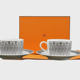 Vintage Hermes H Deco Pair of Teacup and Saucer NIB