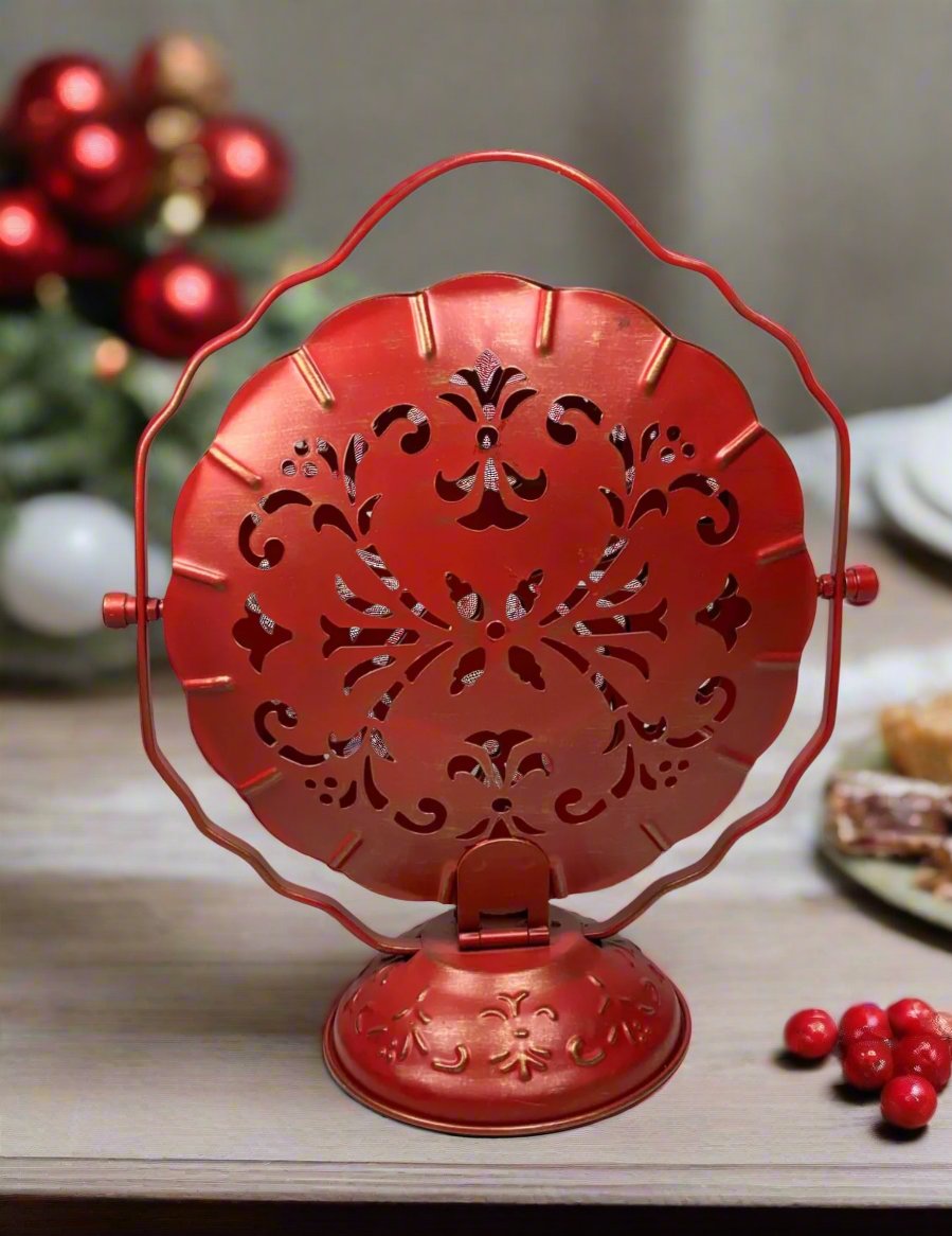 Vintage Red 3-Tier Metal Fold Tray