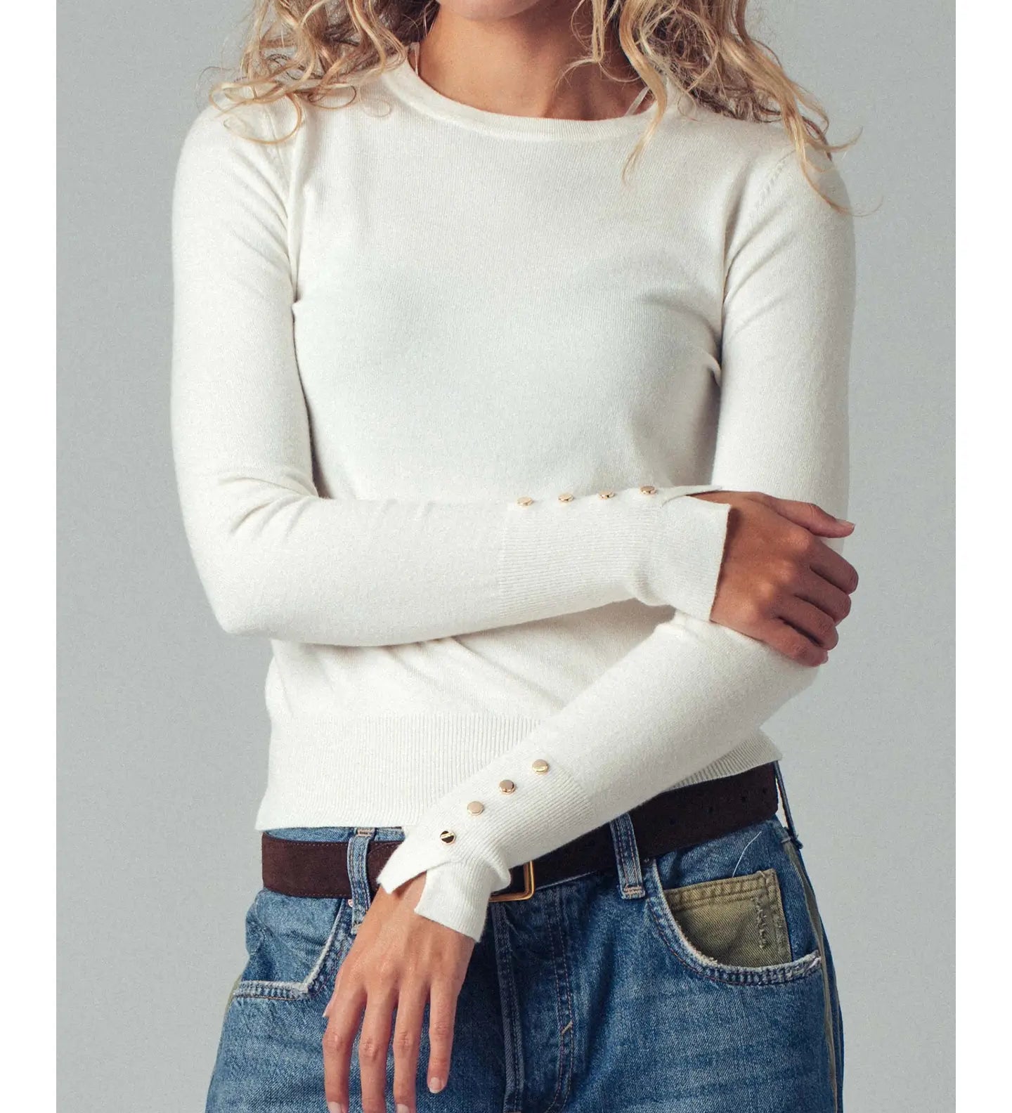 Button Cuff Slim Knit Top