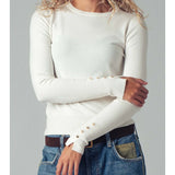 Button Cuff Slim Knit Top