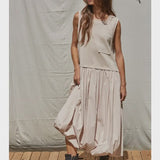 Knit Cotton Drop Waist Bubble Hem Midi Dress