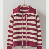 Lace-Up Cable  Striped Sweater