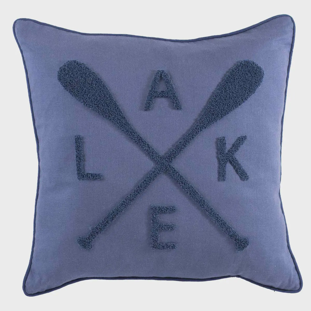 Lake Embroidered Pillow Blue