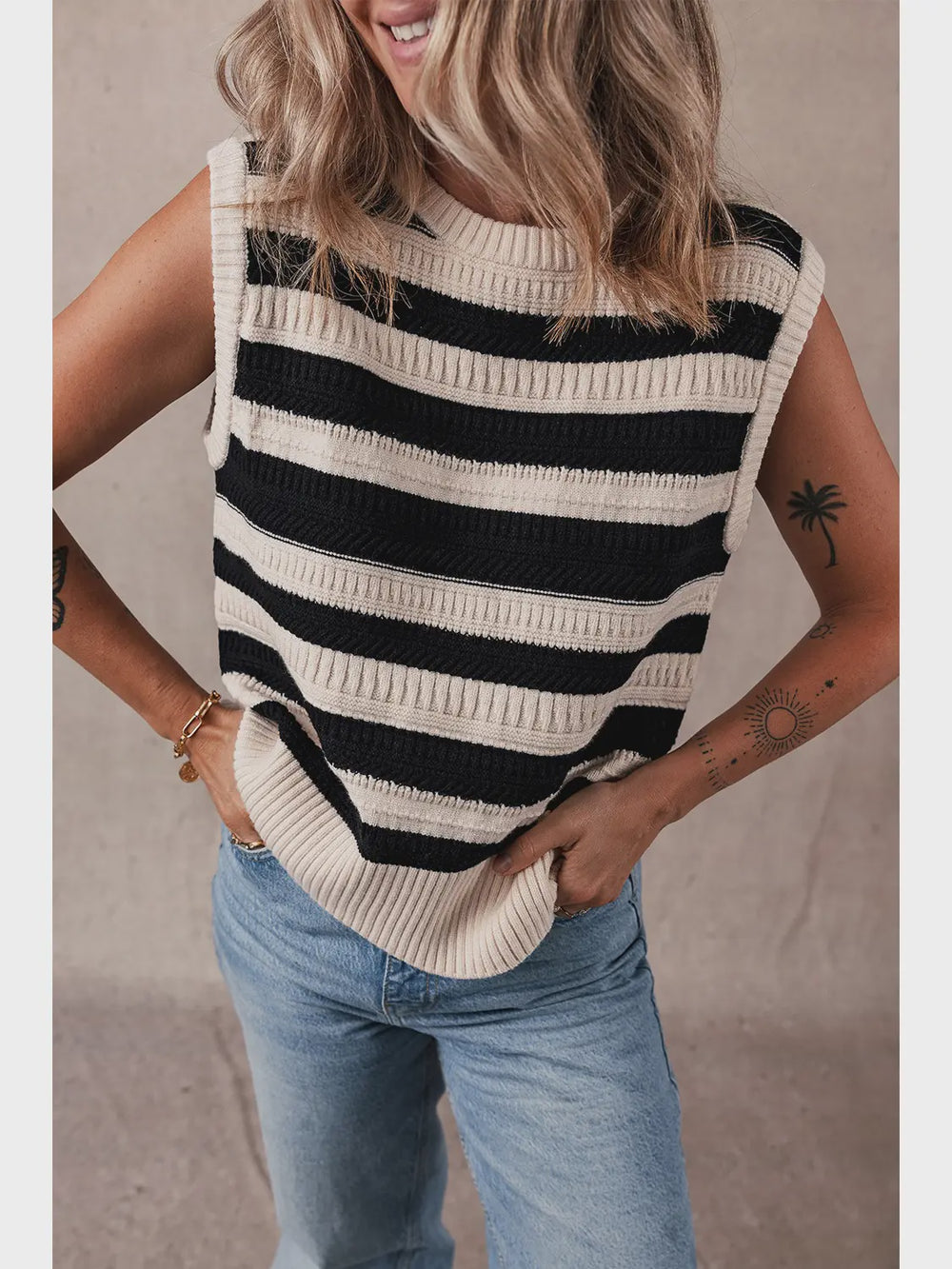 Sleeveless Sweater in Stripes