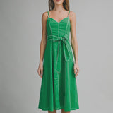 Green Linen Cotton Midi Dress