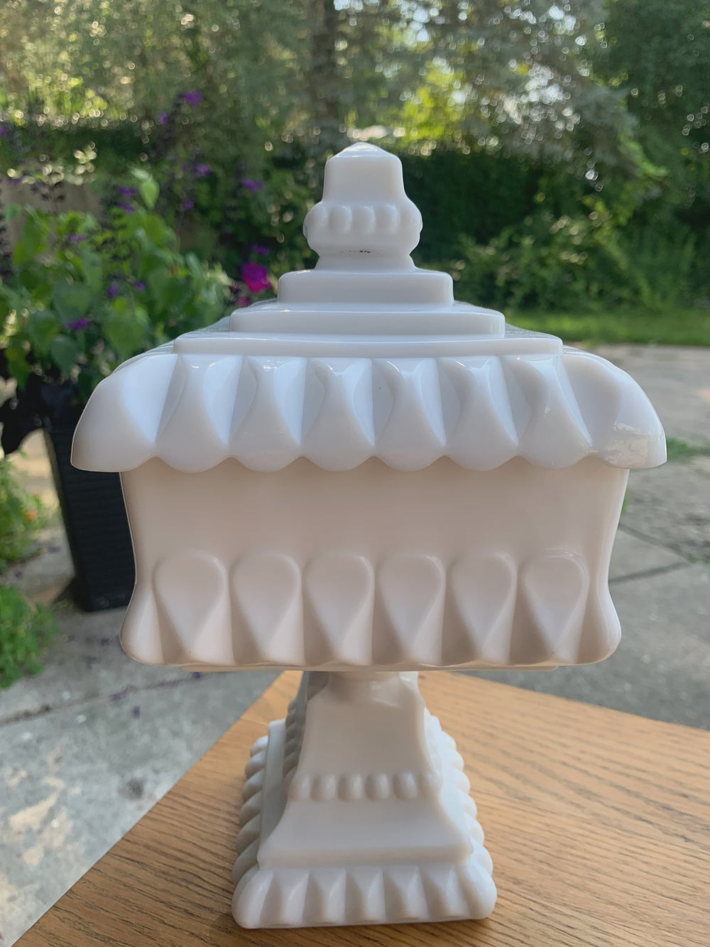 Vintage Square Milk Glass Compote