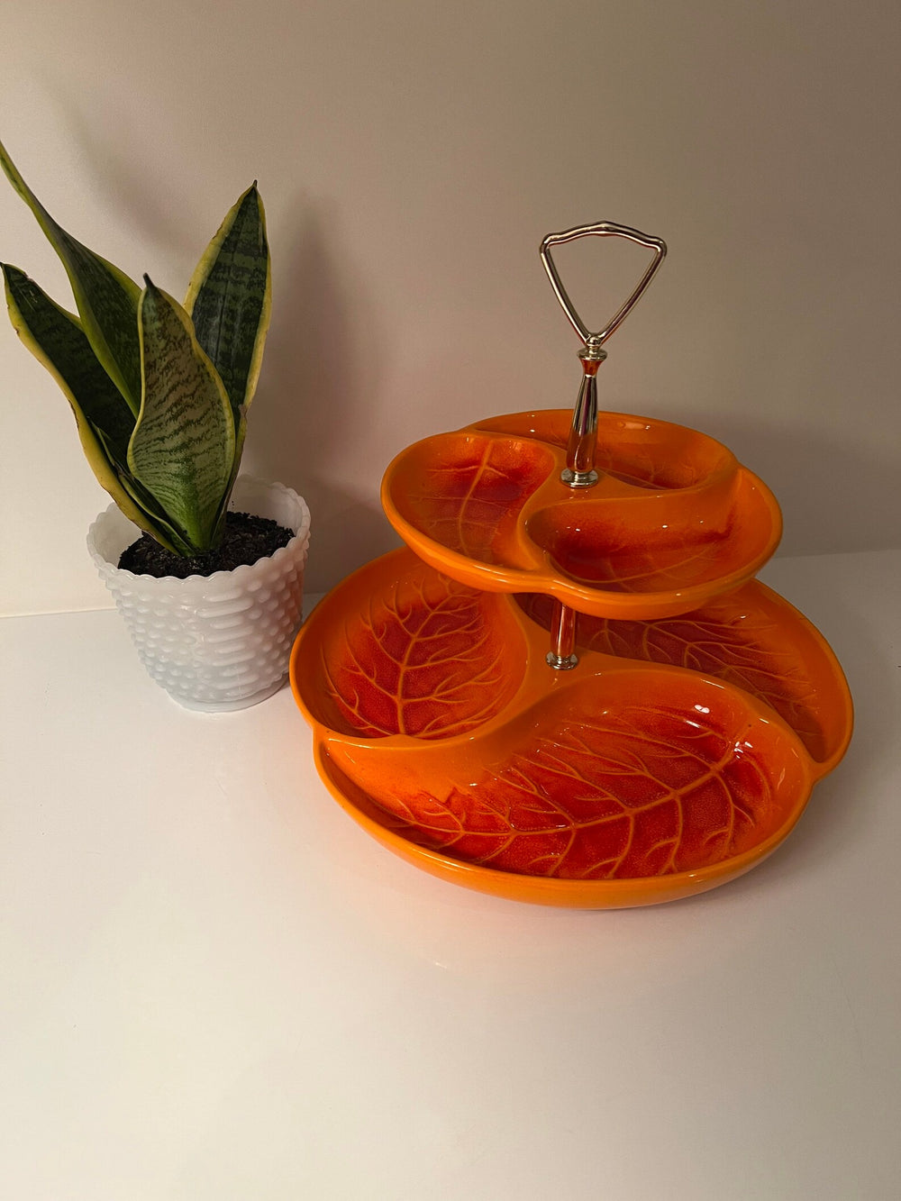 Vintage Orange Royal Haegar ceramic two tier tray