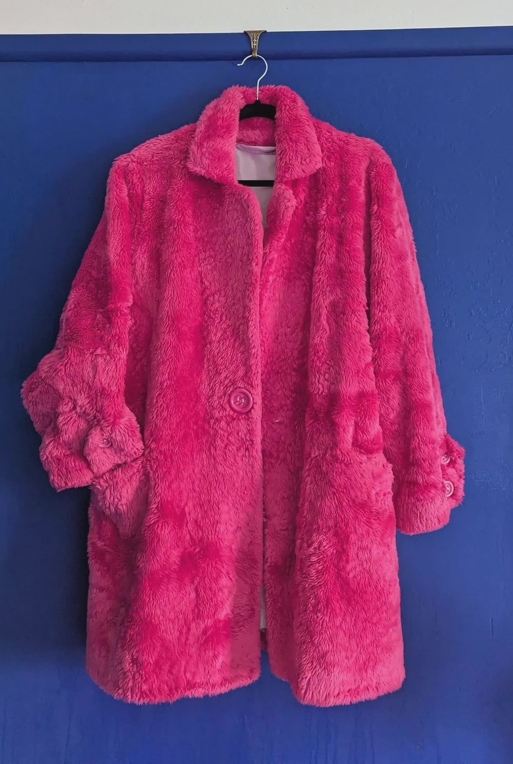 Parisian Bright Pink Oversized Faux Fur Coat