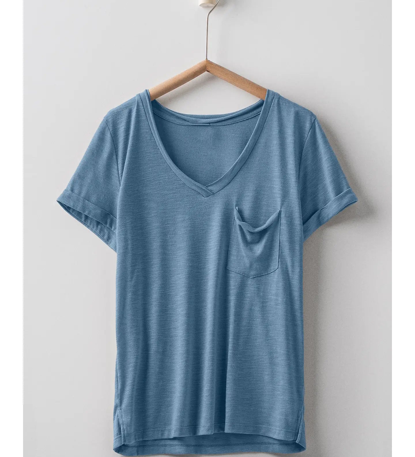 Rolled Sleeve V-Neck Pocket Tee