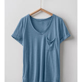 Rolled Sleeve V-Neck Pocket Tee