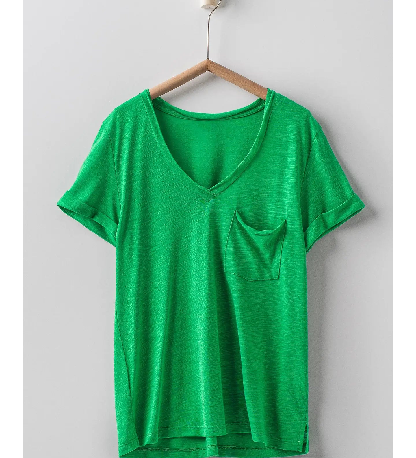 Rolled Sleeve V-Neck Pocket Tee