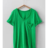 Rolled Sleeve V-Neck Pocket Tee