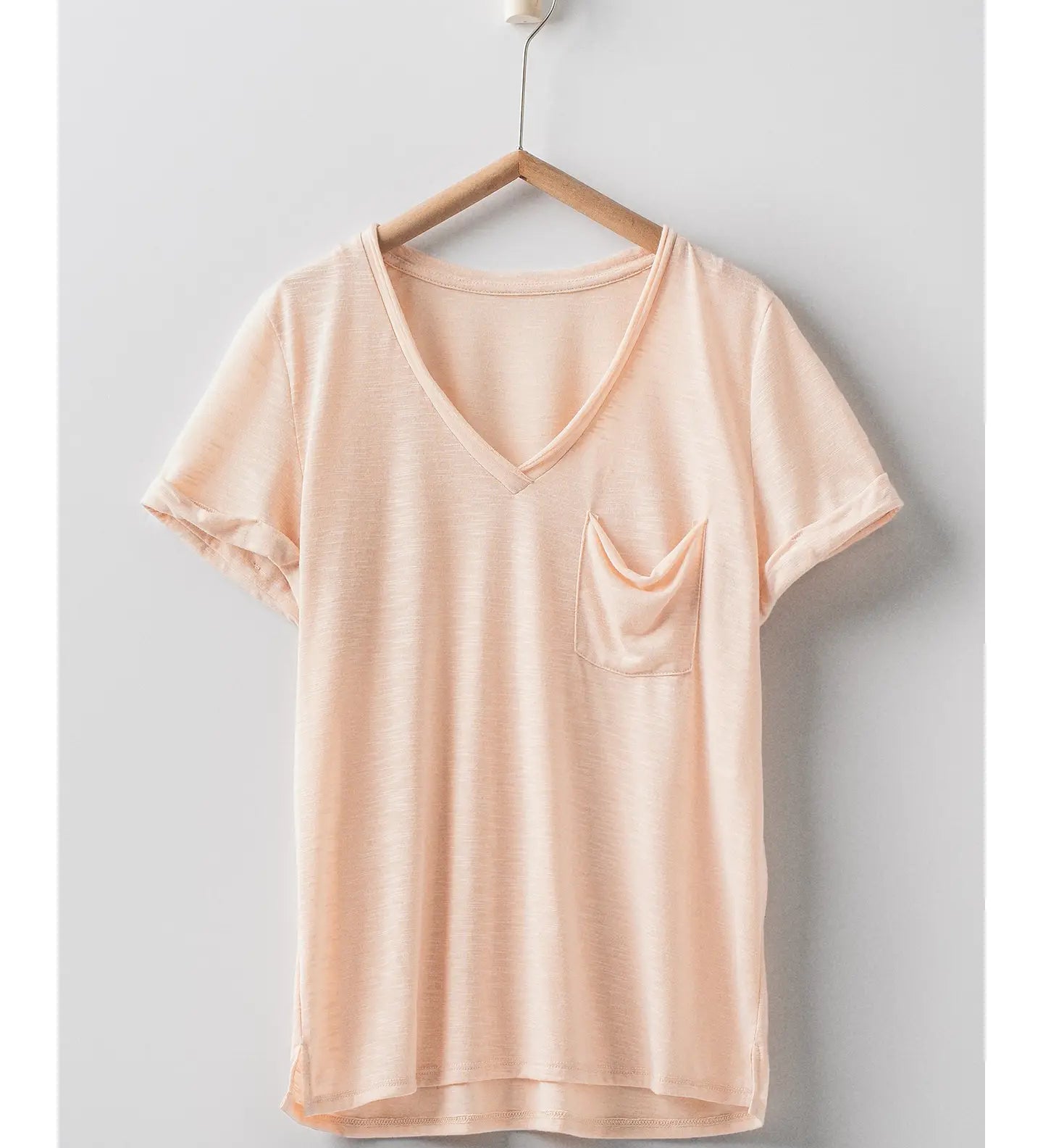 Rolled Sleeve V-Neck Pocket Tee