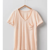 Rolled Sleeve V-Neck Pocket Tee