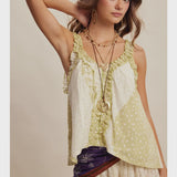 Ruffle Trim Patchwork Tank Top