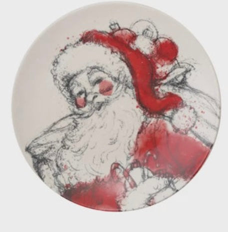 Santa Plate, Red, Black & White