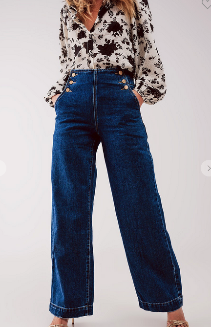 Sailor-Style Button Front Jeans